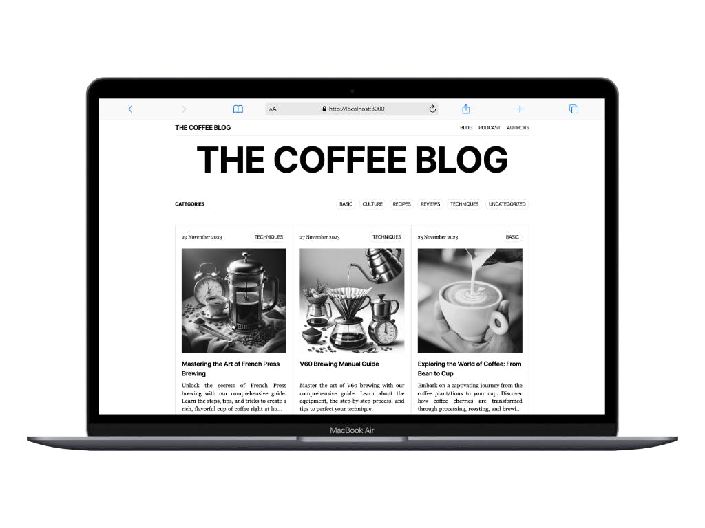 The Coffee Blog project, NextJS with headless Wordpress CMS